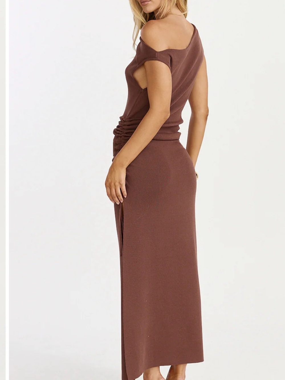 Lioness Brown One-Shoulder Ruched Maxi Dress - Picture 3 of 7